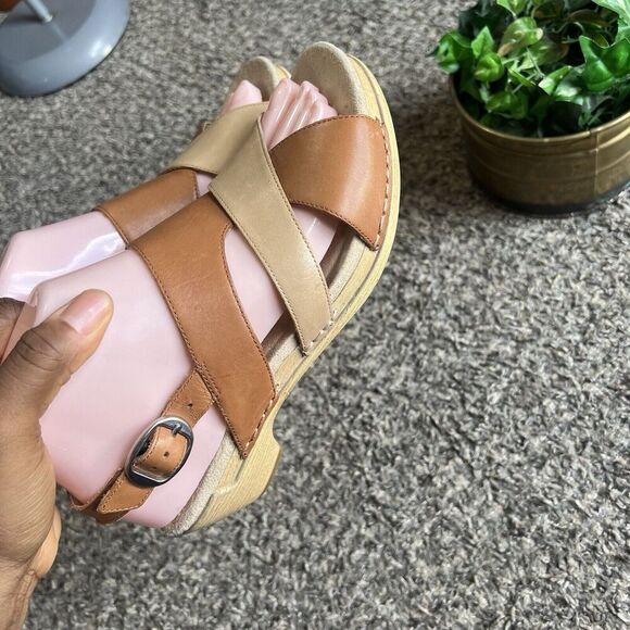 Dansko Lindy Brown Leather Criss Cross Strap Sandals Slingback 37 US 6.5-7 - Picture 4 of 11